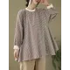 Puff Sleeves Irregularity Plaid Split-Joint Round-Neck T-Shirts Tops Puff Sleeves Irregularity Plaid Split-Joint Round-Neck T-Shirts Tops