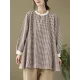Puff Sleeves Irregularity Plaid Split-Joint Round-Neck T-Shirts Tops Puff Sleeves Irregularity Plaid Split-Joint Round-Neck T-Shirts Tops
