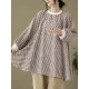 Puff Sleeves Irregularity Plaid Split-Joint Round-Neck T-Shirts Tops Puff Sleeves Irregularity Plaid Split-Joint Round-Neck T-Shirts Tops