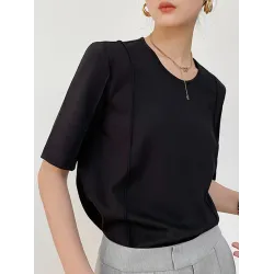 Solid Color Split-Joint Half Sleeves Round-neck T-Shirts Tops
