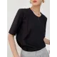 Solid Color Split-Joint Half Sleeves Round-neck T-Shirts Tops Solid Color Split-Joint Half Sleeves Round-neck T-Shirts Tops