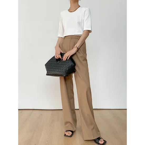 Solid Color Split-Joint Half Sleeves Round-neck T-Shirts Tops Solid Color Split-Joint Half Sleeves Round-neck T-Shirts Tops