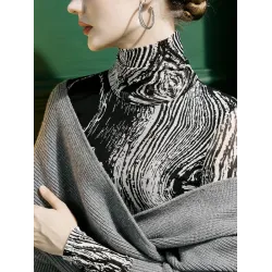 Printed Long Sleeves Skinny High-Neck T-Shirts