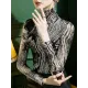 Printed Long Sleeves Skinny High-Neck T-Shirts Printed Long Sleeves Skinny High-Neck T-Shirts