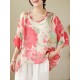 Floral Printed Loose Short Sleeves Round-neck T-shirts Floral Printed Loose Short Sleeves Round-neck T-shirts