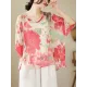 Floral Printed Loose Short Sleeves Round-neck T-shirts Floral Printed Loose Short Sleeves Round-neck T-shirts