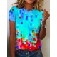 Short Sleeves Gradient Printed Round-Neck T-Shirts Tops