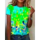 Short Sleeves Gradient Printed Round-Neck T-Shirts Tops