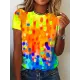 Short Sleeves Gradient Printed Round-Neck T-Shirts Tops