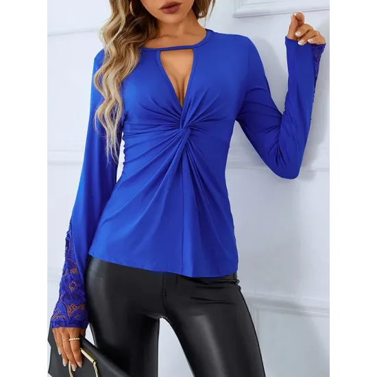 Gauze Solid Color Split-Joint Skinny Deep V-Neck T-Shirts Tops Gauze Solid Color Split-Joint Skinny Deep V-Neck T-Shirts Tops