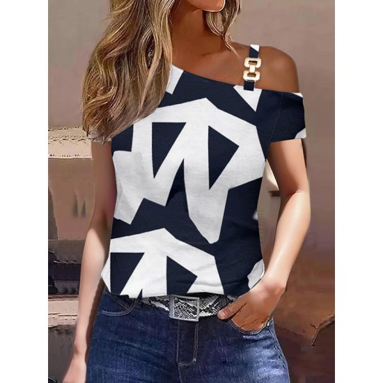 Printed One-shoulder T-Shirts Tops Printed One-shoulder T-Shirts Tops