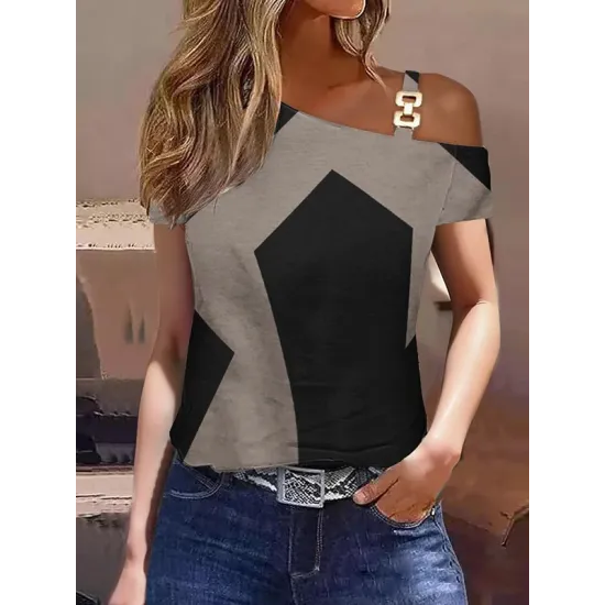 Printed One-shoulder T-Shirts Tops Printed One-shoulder T-Shirts Tops