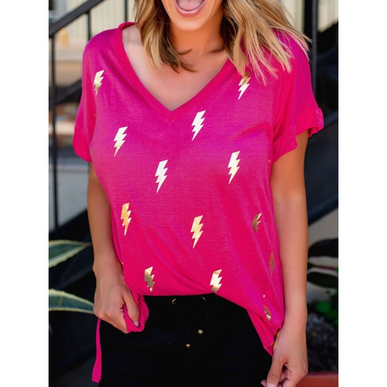 Printed Loose Short Sleeves V-neck T-Shirts Tops Printed Loose Short Sleeves V-neck T-Shirts Tops