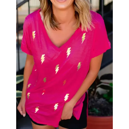 Printed Loose Short Sleeves V-neck T-Shirts Tops Printed Loose Short Sleeves V-neck T-Shirts Tops