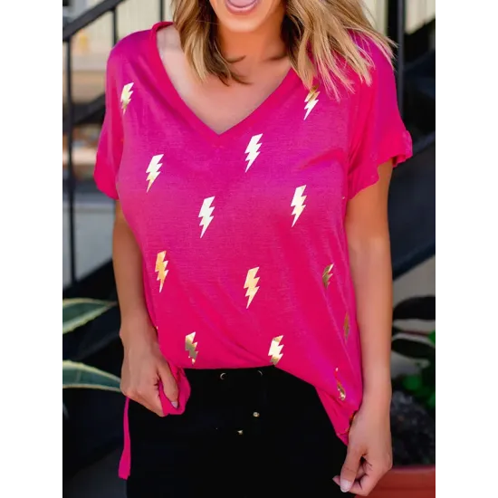 Printed Loose Short Sleeves V-neck T-Shirts Tops Printed Loose Short Sleeves V-neck T-Shirts Tops