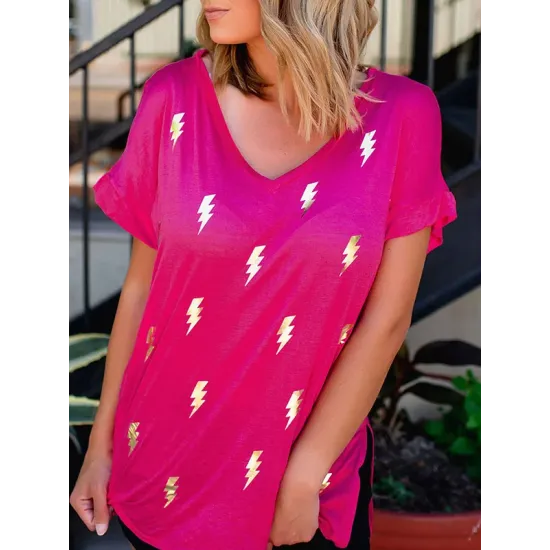 Printed Loose Short Sleeves V-neck T-Shirts Tops Printed Loose Short Sleeves V-neck T-Shirts Tops