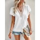 Applique Split-Joint Loose Short Sleeves V-Neck T-Shirts Tops Applique Split-Joint Loose Short Sleeves V-Neck T-Shirts Tops