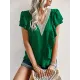 Applique Split-Joint Loose Short Sleeves V-Neck T-Shirts Tops Applique Split-Joint Loose Short Sleeves V-Neck T-Shirts Tops