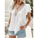 Applique Split-Joint Loose Short Sleeves V-Neck T-Shirts Tops Applique Split-Joint Loose Short Sleeves V-Neck T-Shirts Tops