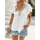 Applique Split-Joint Loose Short Sleeves V-Neck T-Shirts Tops Applique Split-Joint Loose Short Sleeves V-Neck T-Shirts Tops