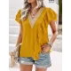 Applique Split-Joint Loose Short Sleeves V-Neck T-Shirts Tops Applique Split-Joint Loose Short Sleeves V-Neck T-Shirts Tops