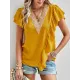 Applique Split-Joint Loose Short Sleeves V-Neck T-Shirts Tops Applique Split-Joint Loose Short Sleeves V-Neck T-Shirts Tops