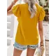 Applique Split-Joint Loose Short Sleeves V-Neck T-Shirts Tops Applique Split-Joint Loose Short Sleeves V-Neck T-Shirts Tops