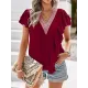 Applique Split-Joint Loose Short Sleeves V-Neck T-Shirts Tops Applique Split-Joint Loose Short Sleeves V-Neck T-Shirts Tops