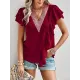 Applique Split-Joint Loose Short Sleeves V-Neck T-Shirts Tops Applique Split-Joint Loose Short Sleeves V-Neck T-Shirts Tops
