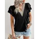 Applique Split-Joint Loose Short Sleeves V-Neck T-Shirts Tops Applique Split-Joint Loose Short Sleeves V-Neck T-Shirts Tops