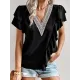 Applique Split-Joint Loose Short Sleeves V-Neck T-Shirts Tops Applique Split-Joint Loose Short Sleeves V-Neck T-Shirts Tops