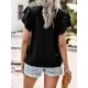 Applique Split-Joint Loose Short Sleeves V-Neck T-Shirts Tops Applique Split-Joint Loose Short Sleeves V-Neck T-Shirts Tops