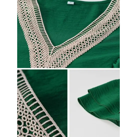 Applique Split-Joint Loose Short Sleeves V-Neck T-Shirts Tops Applique Split-Joint Loose Short Sleeves V-Neck T-Shirts Tops