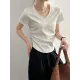 Solid Color Irregular clipping Short Sleeves V-neck T-Shirts Tops Solid Color Irregular clipping Short Sleeves V-neck T-Shirts Tops
