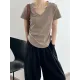 Solid Color Irregular clipping Short Sleeves V-neck T-Shirts Tops Solid Color Irregular clipping Short Sleeves V-neck T-Shirts Tops