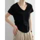 Solid Color Irregular clipping Short Sleeves V-neck T-Shirts Tops Solid Color Irregular clipping Short Sleeves V-neck T-Shirts Tops