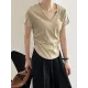Solid Color Irregular clipping Short Sleeves V-neck T-Shirts Tops Solid Color Irregular clipping Short Sleeves V-neck T-Shirts Tops