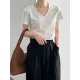 Solid Color Irregular clipping Short Sleeves V-neck T-Shirts Tops Solid Color Irregular clipping Short Sleeves V-neck T-Shirts Tops