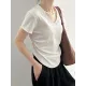 Solid Color Irregular clipping Short Sleeves V-neck T-Shirts Tops Solid Color Irregular clipping Short Sleeves V-neck T-Shirts Tops