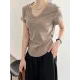 Solid Color Irregular clipping Short Sleeves V-neck T-Shirts Tops Solid Color Irregular clipping Short Sleeves V-neck T-Shirts Tops