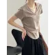 Solid Color Irregular clipping Short Sleeves V-neck T-Shirts Tops Solid Color Irregular clipping Short Sleeves V-neck T-Shirts Tops