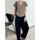 Solid Color Irregular clipping Short Sleeves V-neck T-Shirts Tops Solid Color Irregular clipping Short Sleeves V-neck T-Shirts Tops