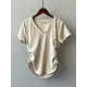 Solid Color Irregular clipping Short Sleeves V-neck T-Shirts Tops Solid Color Irregular clipping Short Sleeves V-neck T-Shirts Tops