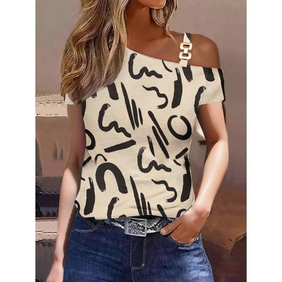 Printed One-shoulder T-Shirts Tops Printed One-shoulder T-Shirts Tops
