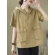Zipper Loose Short Sleeves Hooded T-Shirts Tops Zipper Loose Short Sleeves Hooded T-Shirts Tops