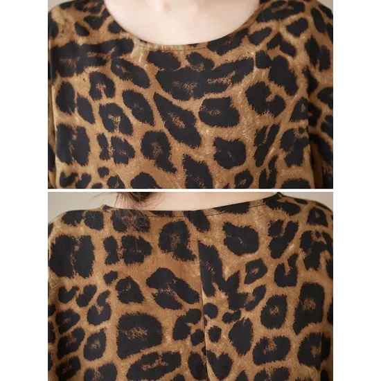 Leopard Batwing Sleeves Loose Round-Neck T-Shirts Tops Leopard Batwing Sleeves Loose Round-Neck T-Shirts Tops