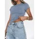 Solid Color Short Sleeves Skinny Round-Neck T-Shirts Solid Color Short Sleeves Skinny Round-Neck T-Shirts