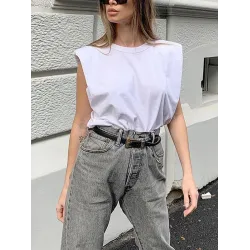 Solid Color Cap Sleeve Loose Round-Neck T-Shirts