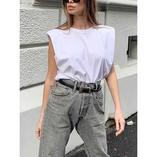 Solid Color Cap Sleeve Loose Round-Neck T-Shirts Solid Color Cap Sleeve Loose Round-Neck T-Shirts
