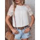 See-Through Lace Split-Joint Loose Short Sleeves Round-Neck T-Shirts Tops See-Through Lace Split-Joint Loose Short Sleeves Round-Neck T-Shirts Tops